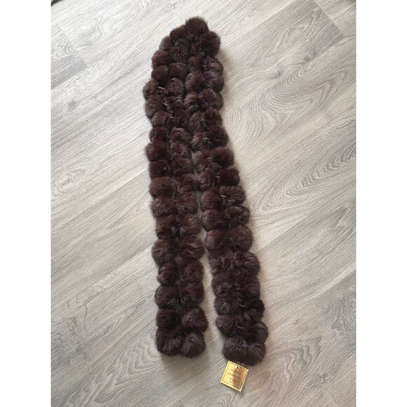 Unknown Accessories - NWT Vintage genuine rabbit fur Pom Pom scarf in dark brown